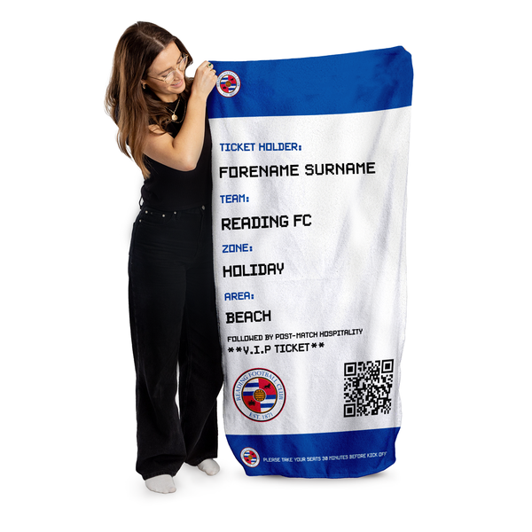 Reading FC - Ticket Personalised Lightweight, Microfibre Beach Towel - 150cm x 75cm - Officially Licenced