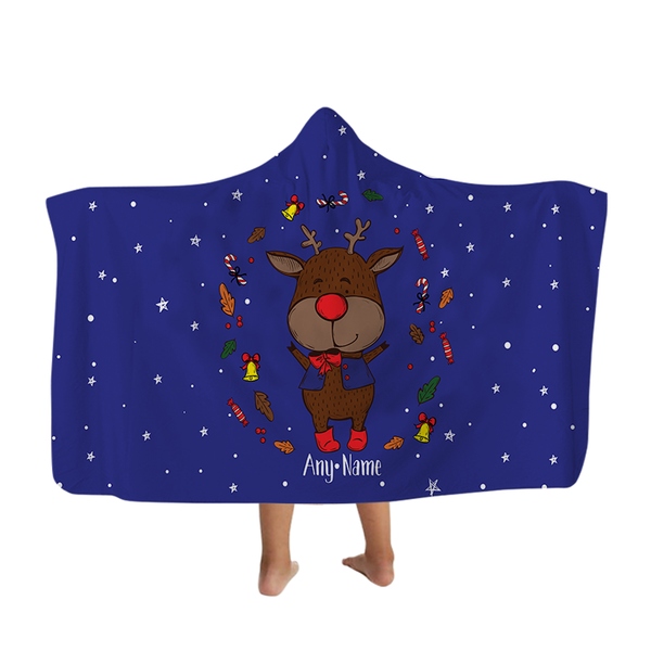 Reindeer - Blue - Hooded Blanket - Kids