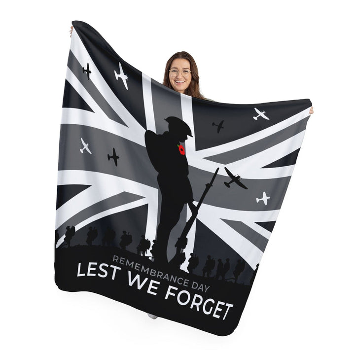 Remembrance Day - B&W Flag Fleece - Fleece Blanket