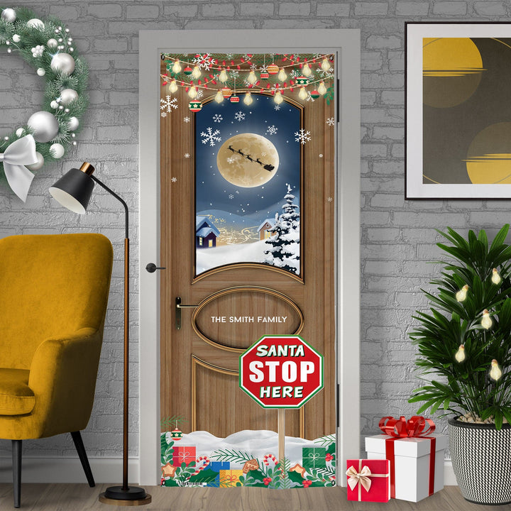 Personalised Text - Santa Stop Here - Christmas Door Banner