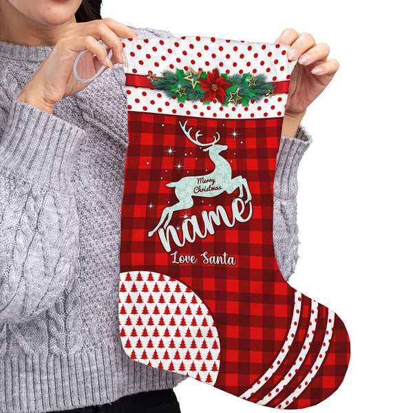 Red Check - Deer - Personalised Christmas Stocking