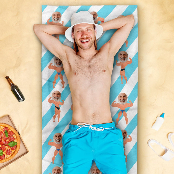 Personalised Beach Towel - Face Scatter - Muscle Man