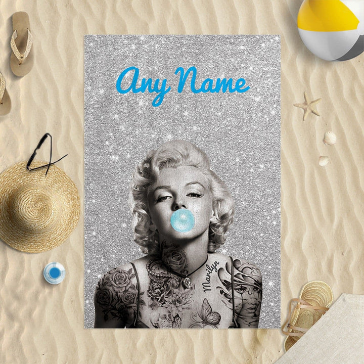 Personalised Beach Towel - Marilyn Monroe - Tattoo Blue