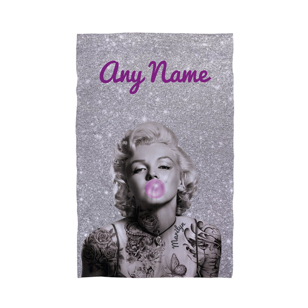 Personalised Beach Towel - Marilyn Monroe - Tattoo Purple