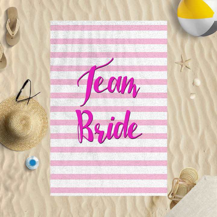 Personalised Pink Striped Team Bride Beach Towel