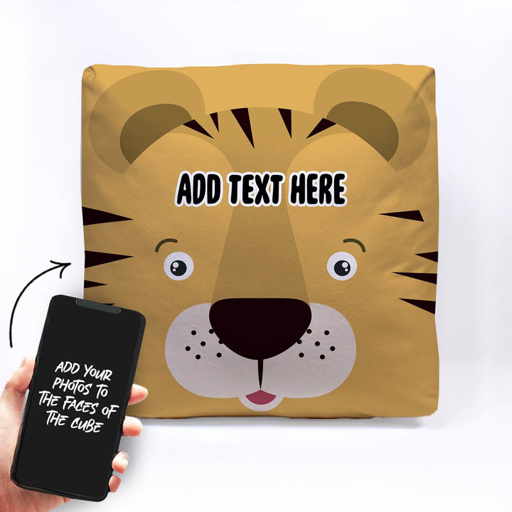 Personalised Tiger Photo Cube Cushion - Two Sizes