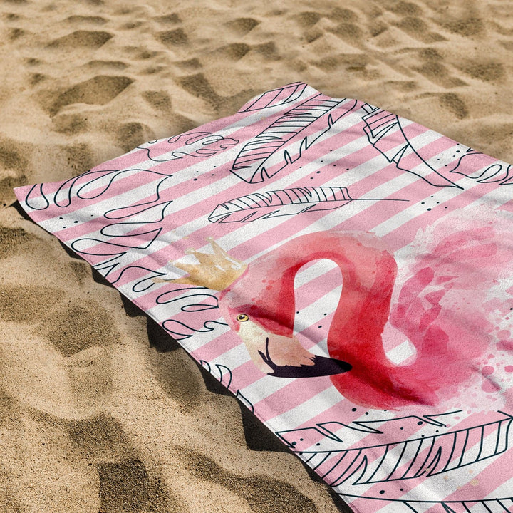 Personalised Beach Towel - Flamingo - Custom Stripe