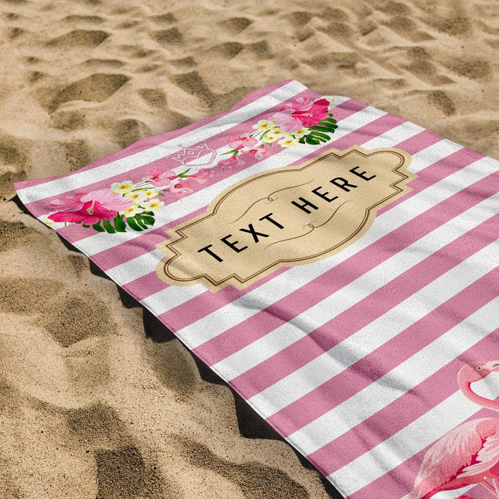 Personalised Beach Towel - Flamingo - Pink Stripe