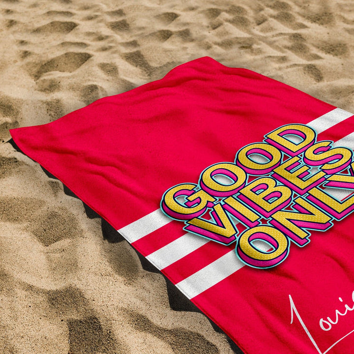 Personalised Beach Towel - Customisable Colour - Good Vibes Only