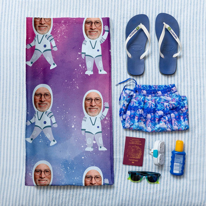 Personalised Beach Towel - Face Scatter - Astronaut