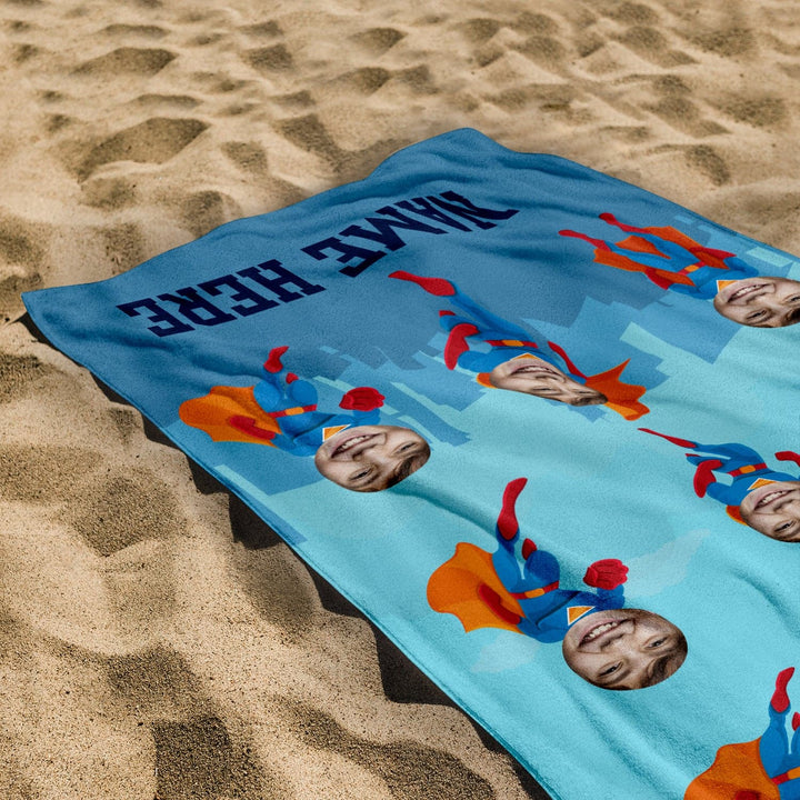 Personalised Beach Towel - Scatter Super Hero Face