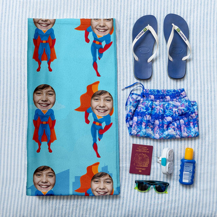 Personalised Beach Towel - Scatter Super Hero Face