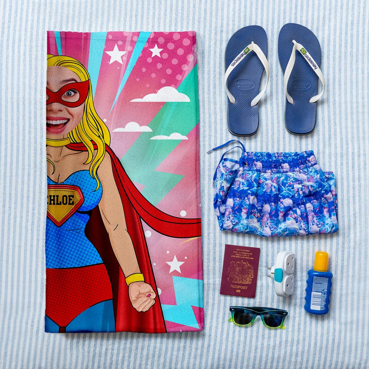 Personalised Beach Towel - Add your face to Superwomen - Two variants