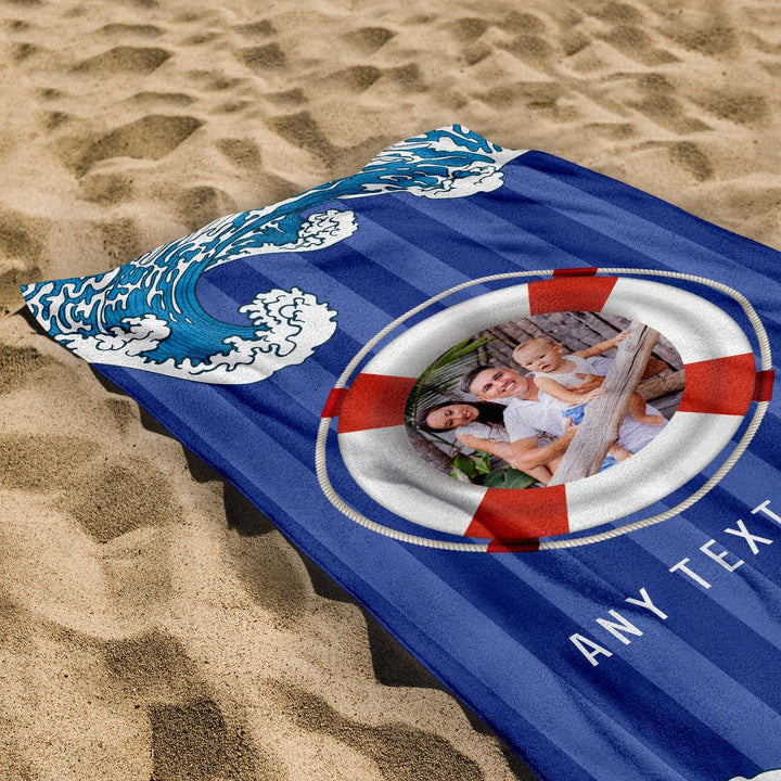 Personalised Photo Beach Towel - Striped Wave Design