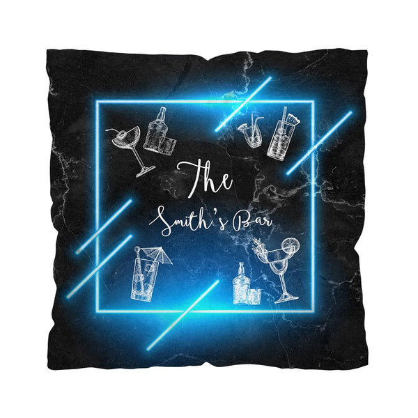 Black Marble - Neon Sign - Showerproof Garden Cushion