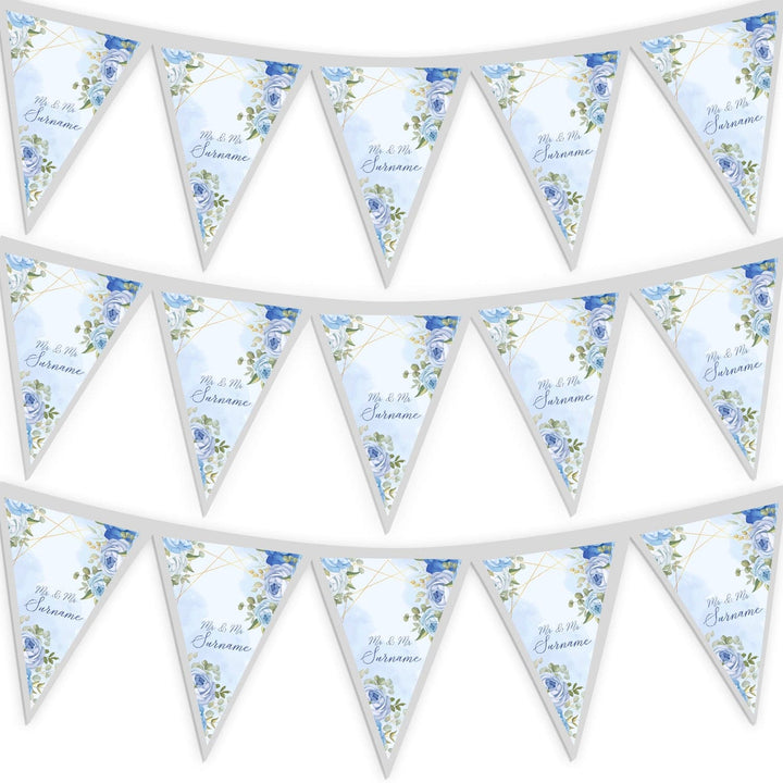 Personalised Wedding - Blue Roses - 3m Fabric Bunting 