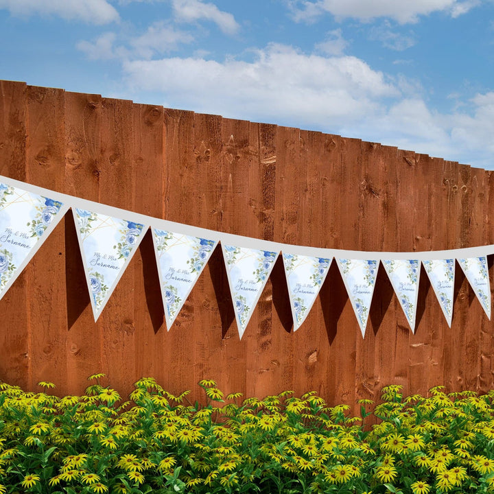 Personalised Wedding - Blue Roses - 3m Fabric Bunting 