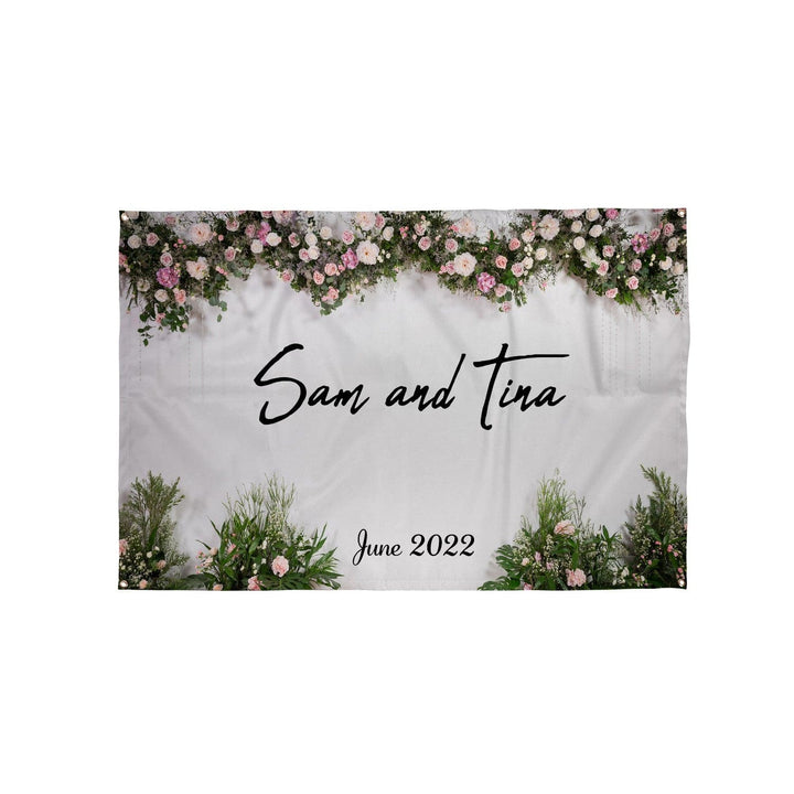 Personalised Text - Wedding Garland Party Backdrop - 5ft x 3ft