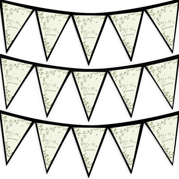 Personalised Wedding - Branches & Leaves - 3m Fabric Bunting With 15 Individual Triangles