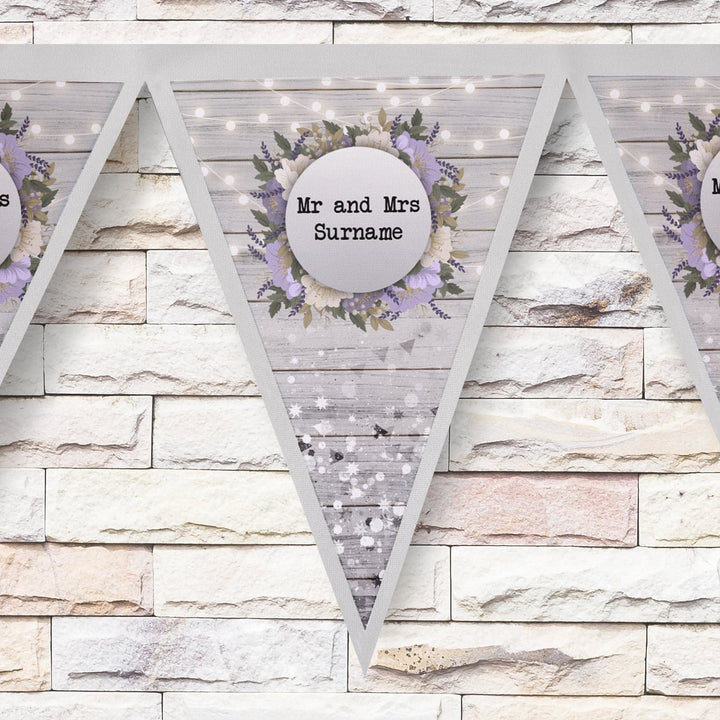 Personalised Silver Glitter - Wood Print - 3m Fabric Photo Bunting