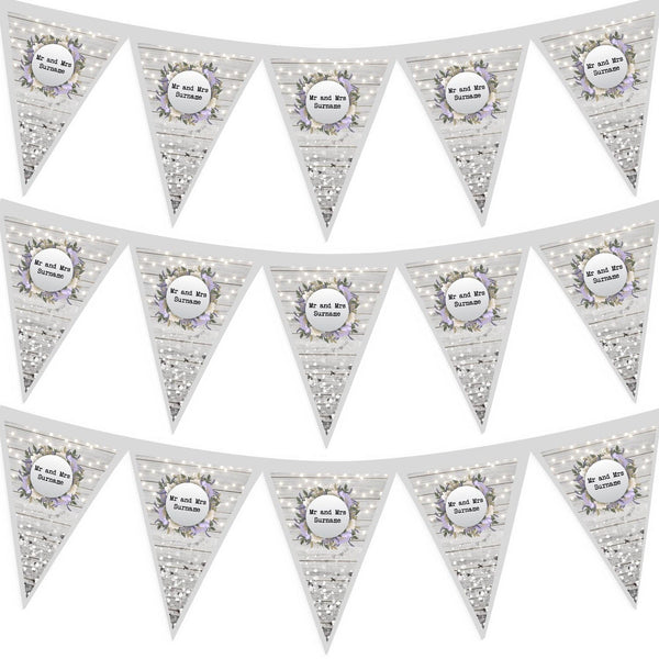 Personalised Silver Glitter - Wood Print - 3m Fabric Photo Bunting