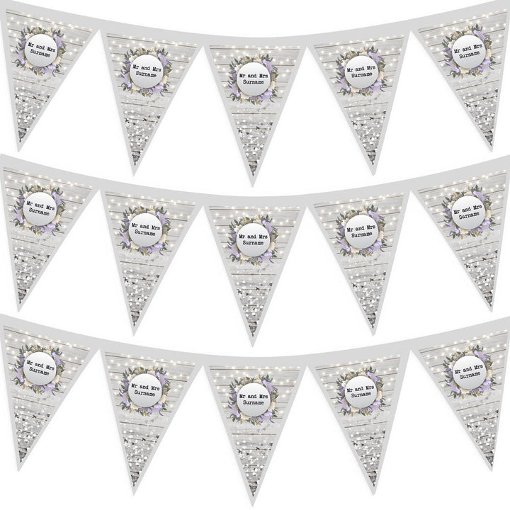 Personalised Silver Glitter - Wood Print - 3m Fabric Photo Bunting