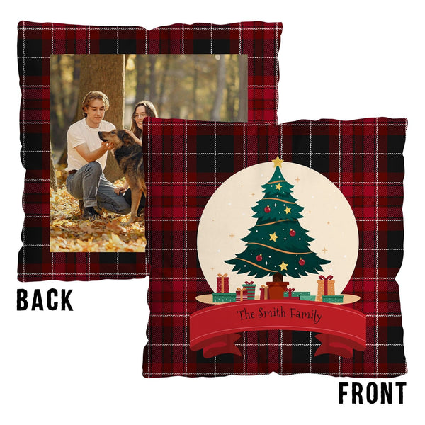 Personalised Text and Photo - Xmas Tartan Tree - 45cm Cushion