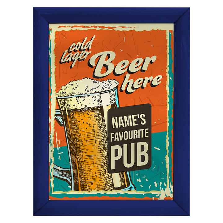 Personalised Cold Lager - A4 Metal Sign Plaque - Frame Options Available