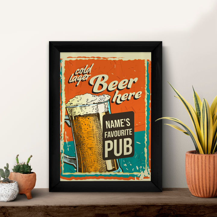 Personalised Cold Lager - A4 Metal Sign Plaque - Frame Options Available