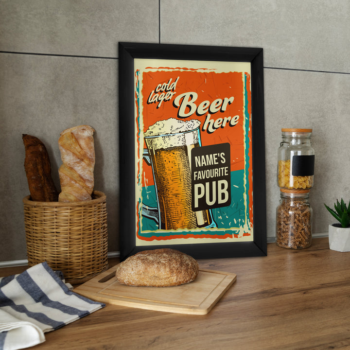 Personalised Cold Lager - A4 Metal Sign Plaque - Frame Options Available