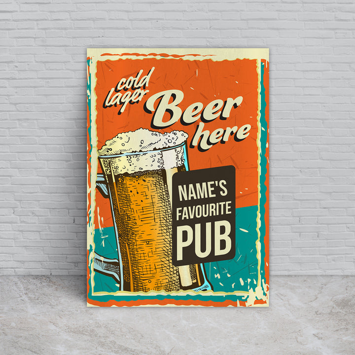 Personalised Cold Lager - A4 Metal Sign Plaque - Frame Options Available