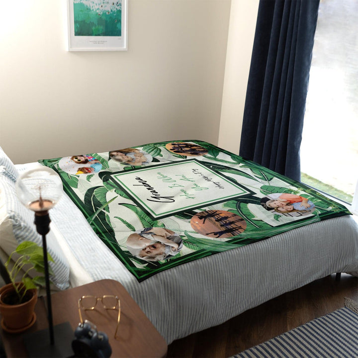 Jungle Green Design - Personalised  Text - 6 Photo Fleece Blanket