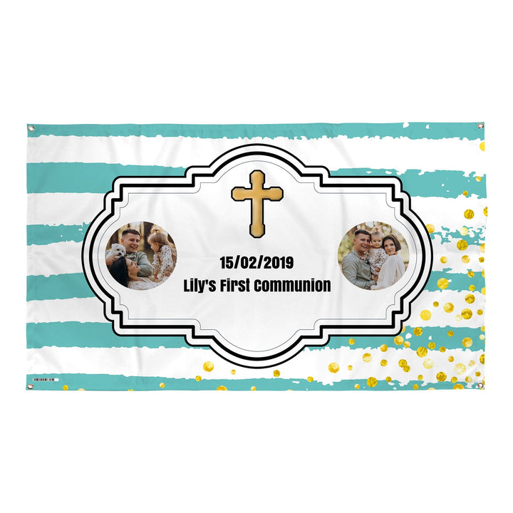 Blue Stripe - Cross Photo Banner - Edit text - 5FT X 3FT