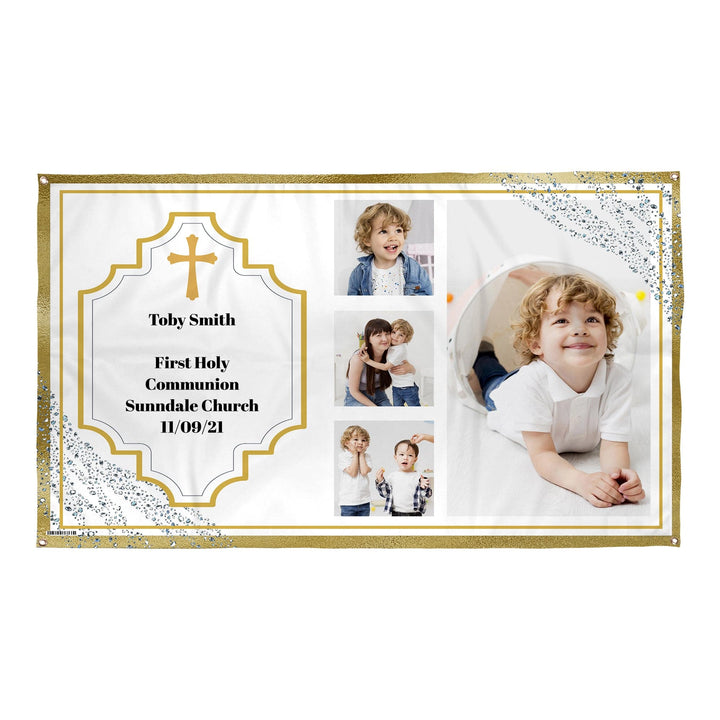 Gold Cross Photo Banner - Edit text - 5FT X 3FT