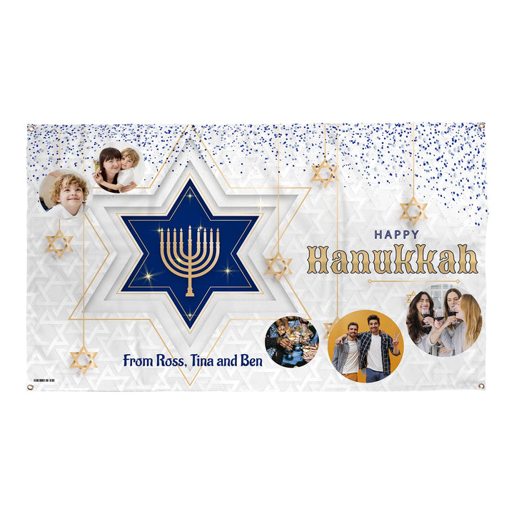 Happy Hanukkah Photo Banner - Edit text - 5FT X 3FT